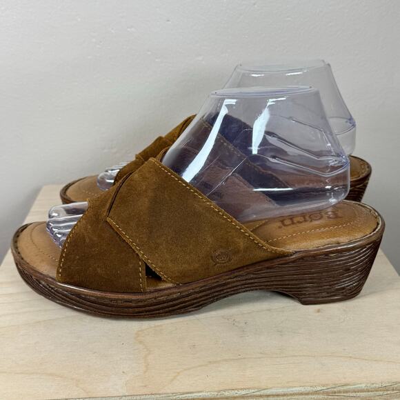 Born Shoes - Born Womens Sandals Teayo Original tan wedge Sandals Slides leather 9 Leather
